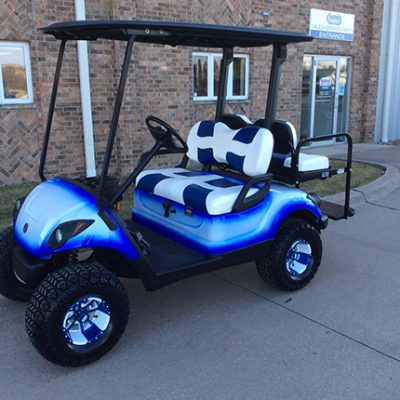 Custom White and Blue Golf Car